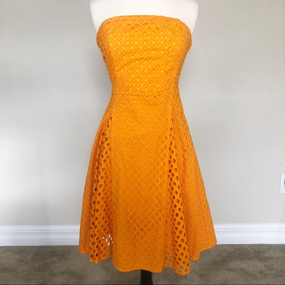 Anthropologie Maeve Orange Strapless Eyelet Dress